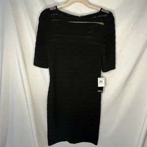 NWT Adrianna Papell Black Partial Tuck Cocktail Prom Little Black Dress Size 6